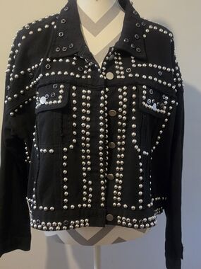 Studded Black Denim Jacket - Women's